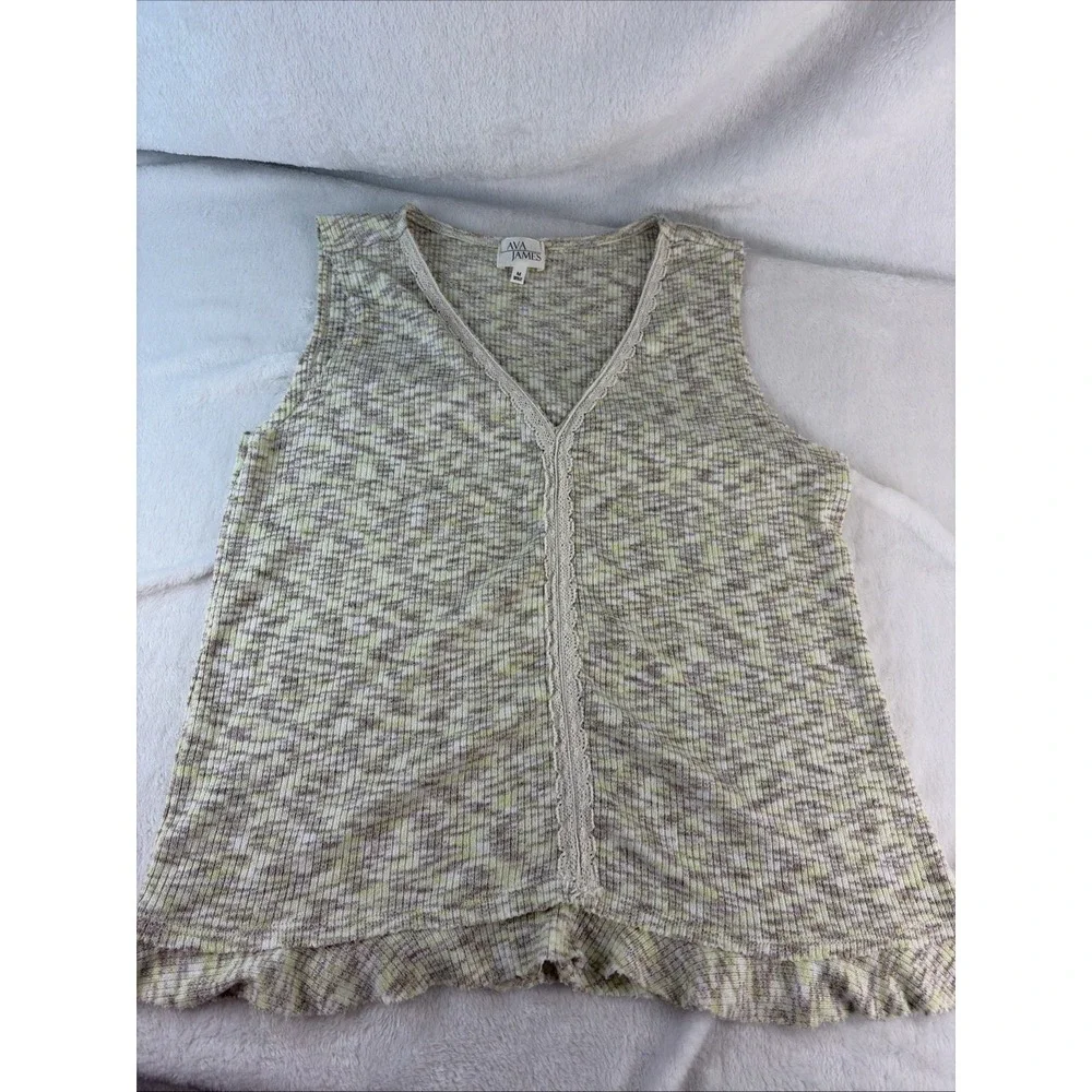 Ava James Variegated Knit Sweater Vest Sleeveless Top Lace Trim Med Soft Girl
